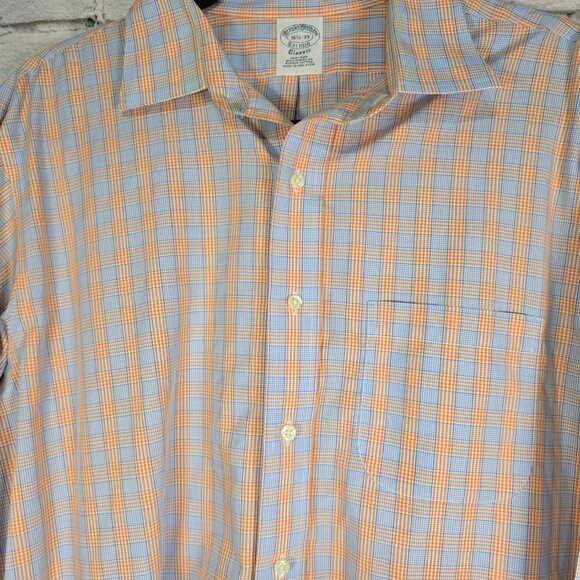 BROOKS BROTHERS ORANGE AND BLUE PLAID BUTTON DOWN LONG SLEEVE MENS 16 1/2 33 - Picture 5 of 5